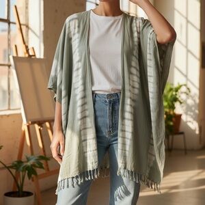 Quagga GreenLabel 100% Cotton Tie Dye Fringe Hem Kimono One Size